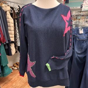 Stylish Navy Sweater with Pink Star Accents